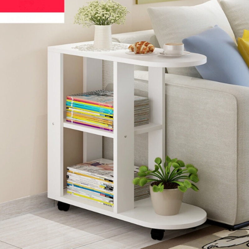 Modern Living Room Movable Corner Coffee Table Wood Side Cabinets Bedside Coffee Tea Table, Size:60x30x67cm