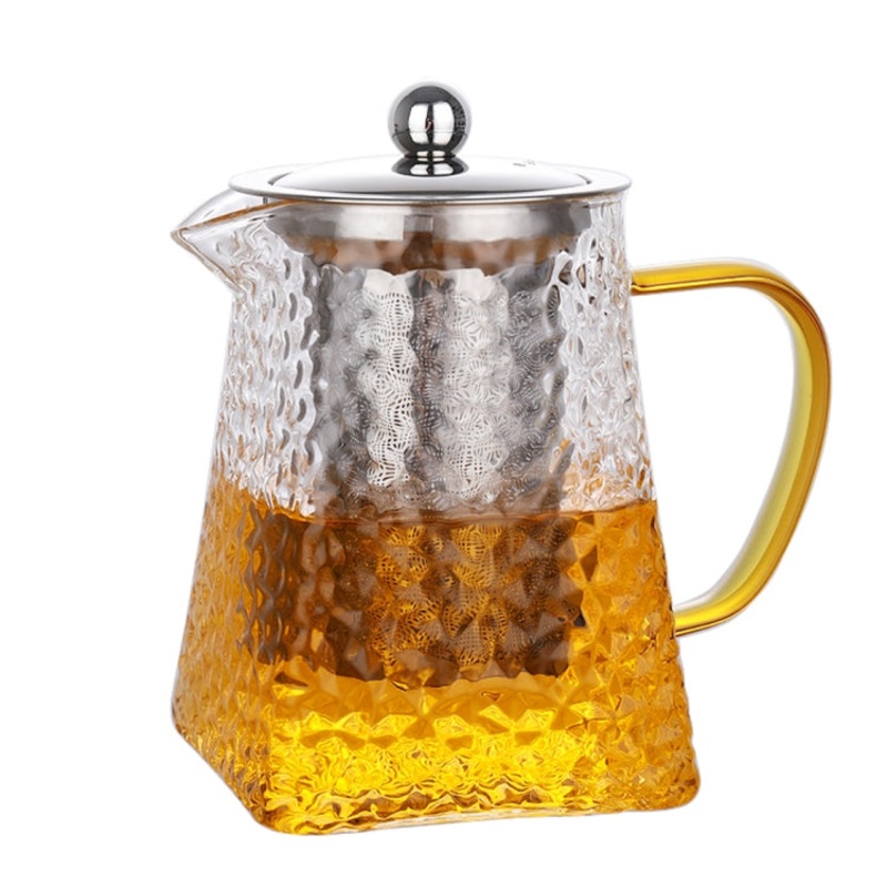 Thickened High Temperature Resistant Hammered Pattern Square Filter Teapot, Style:750ml teapot