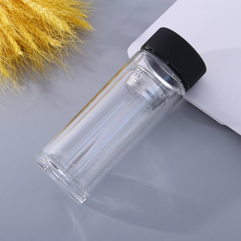 Transparent Double-layer Glass Water Bottle Portable Thickened Insulated Coffee Tea Cup Sport Fitness Home Drink bottles, Capacity:360ml