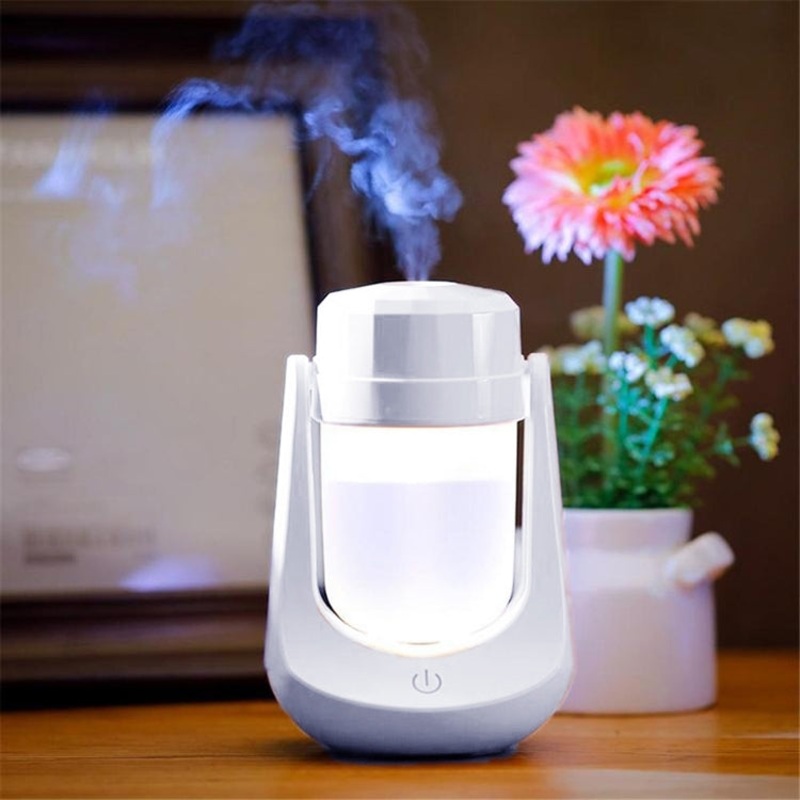 Ultrasonic Humidifier 180 Degree Rotary LED Night Light USB Desktop Air Purifier(White)