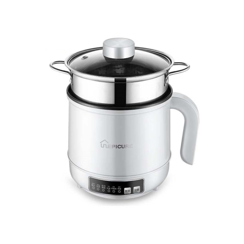 Multi-Function Electric-Cooker Mini Dormitory Student Cooking Rice Stir Frying Non-Stick Pot, 110V US Plug, Colour: White Smart With Steaming Grid(1.7L)