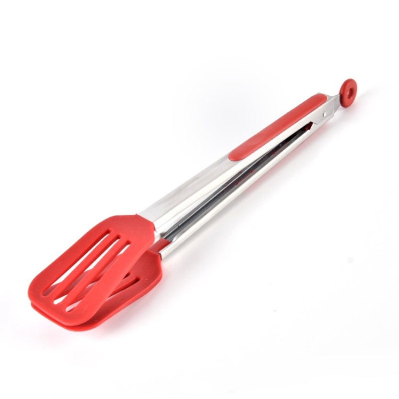 Stainless Steel Silicone Food Spatula Food Clip Barbecue Steak Clip Barbecue Baking Tool, Size: 12 Inch (Random Color Delivery)