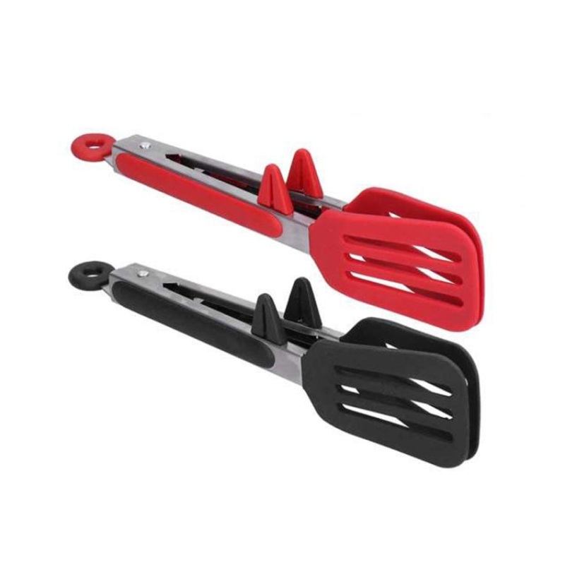 Stainless Steel Silicone Food Spatula Food Clip Barbecue Steak Clip Barbecue Baking Tool, Size: 9 Inch With Bracket(Random Color Delivery)