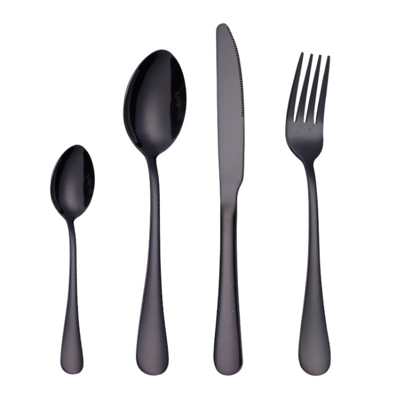 4PCS/Set Stainless Steel Western Steak Fork Spoon Knife Set, Color: Black