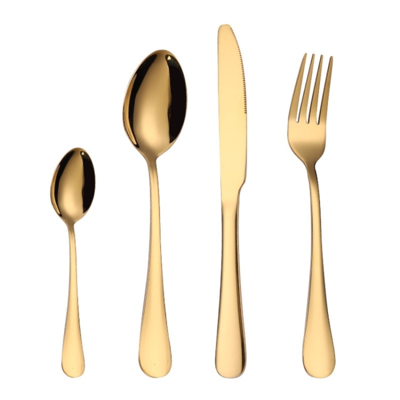 4PCS/Set Stainless Steel Western Steak Fork Spoon Knife Set, Color: Golden