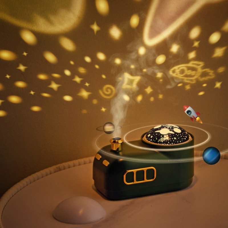 Retro Steam Train Air Humidifier USB Night Light Atmosphere Decor Lamp, Color: Green-Projection