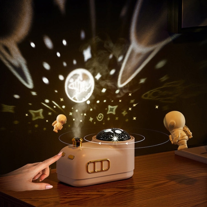 Retro Steam Train Air Humidifier USB Night Light Atmosphere Decor Lamp, Color: White-Projection