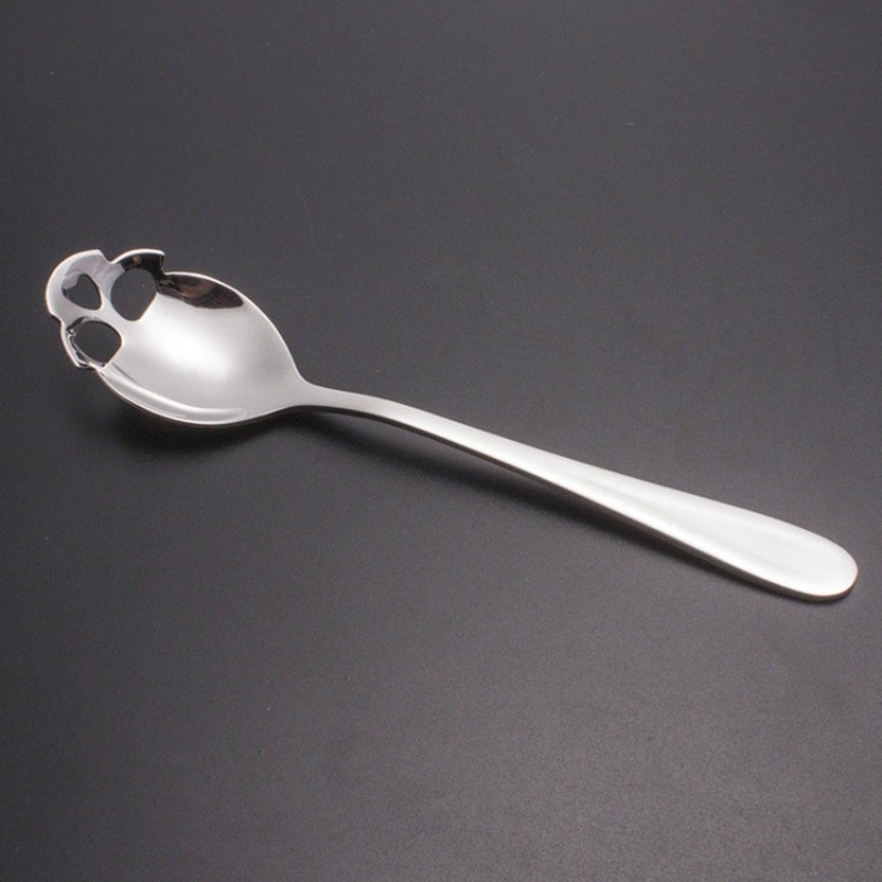 2 PCS Stainless Skull Shape Ice Cream Tea Spoons Kitchen Tools Food Drade Tea Coffee Milk Spoon Natural