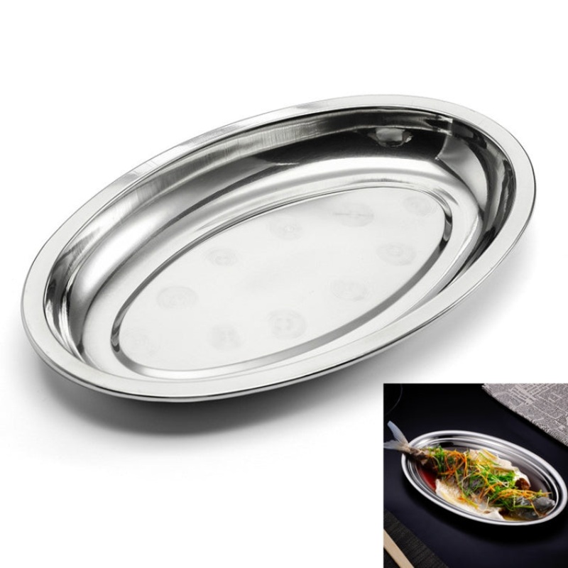 Jiadabao Stainless Steel Plate Steamed Fish Sausage Steamed Vermicelli Roll Plate Deep Egg-shaped Barbecue Dish, Diameter: 30cm