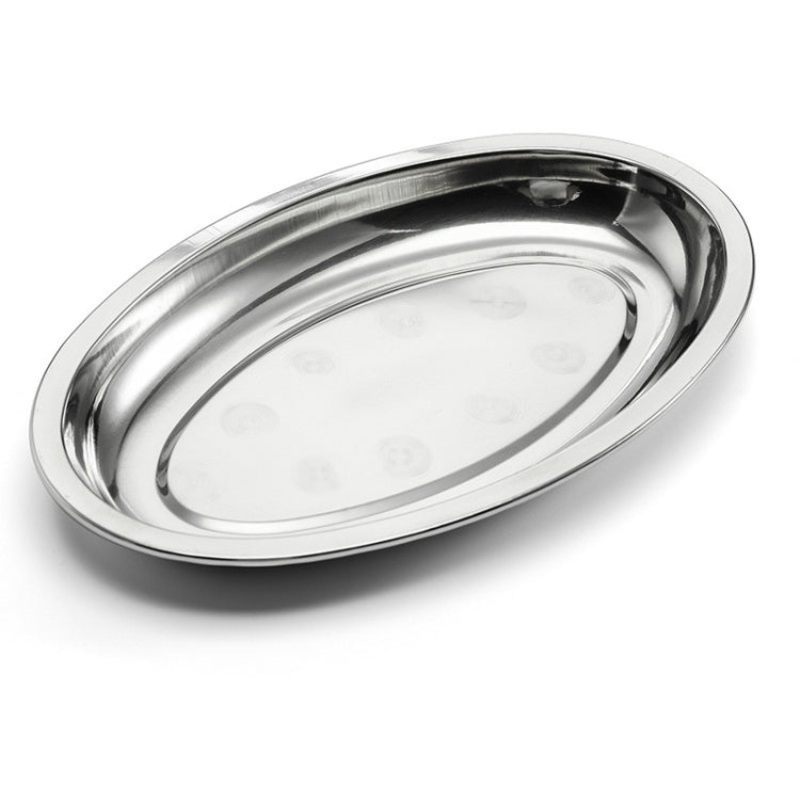 Jiadabao Stainless Steel Plate Steamed Fish Sausage Steamed Vermicelli Roll Plate Deep Egg-shaped Barbecue Dish, Diameter: 35cm
