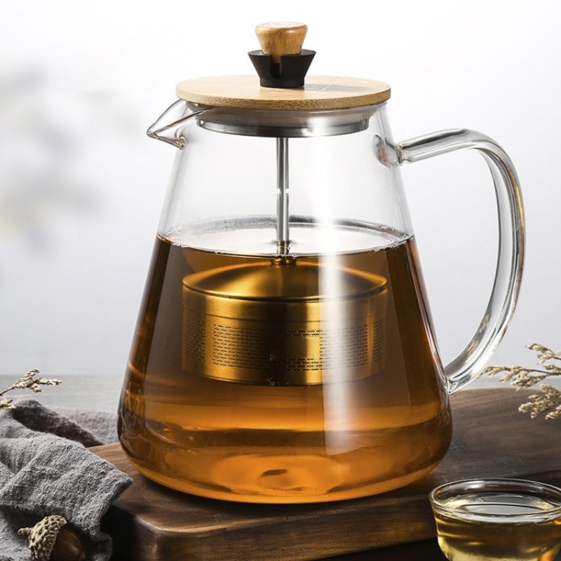 Stainless Steel Infuser Teapot Clear Borosilica Glass Filter Heat Resistant Coffee Puer Tea Pot Heated Container Boiling Kettle, Size:1500ml