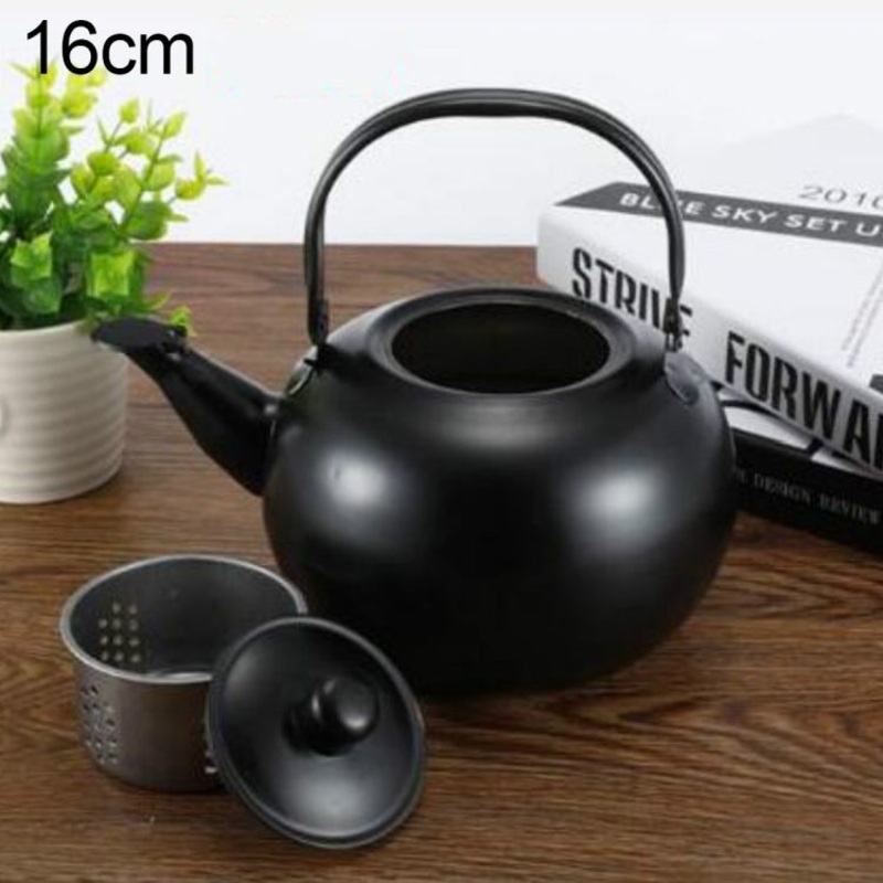 Thick Stainless Steel Teapot Tea Set Coffee Pot, style:black 16cm