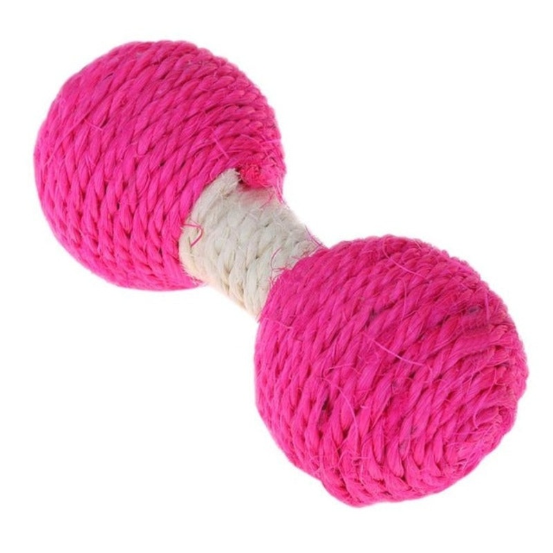 3 PCS Kitten Teaser Playing Chew Scratch Catch Sisal Ball Pet Dumbbell Interactive Training Toys(Pink)