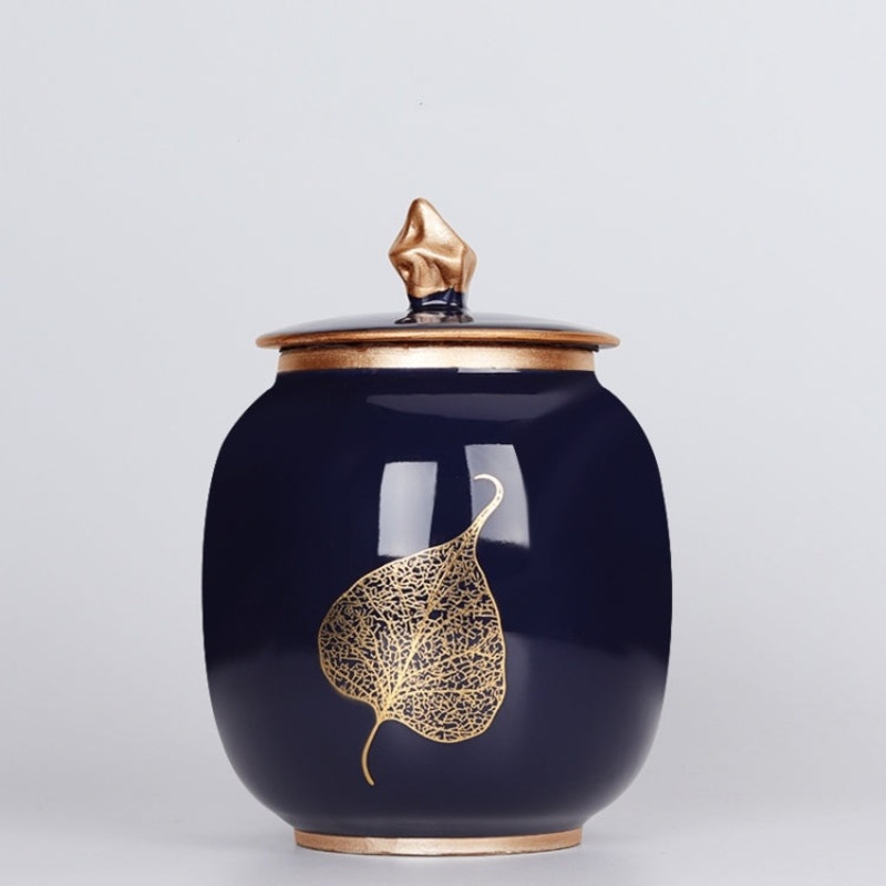 Indigo Glaze Large Tea Pot Ceramic Tea Pot Home Retro Sealed Cans Small Jar Tea Box