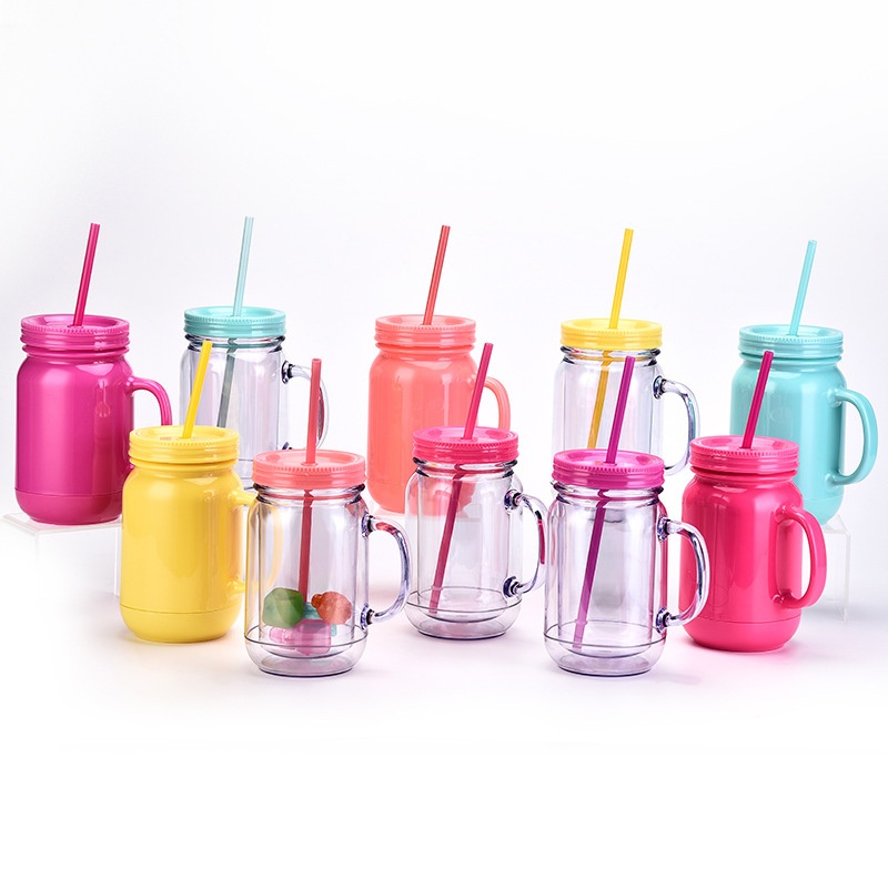 20oz Acrylic Plastic Double Wall Mason Jar Tumbler Mug Mason Tumbler Cup with Handle Lid and Straw – Mason Jar Tumbler Mug and Acrylic Plastic Mug price