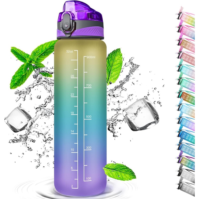 32oz Plastic Sport Gym Motivational Water Bottle BPA Flip Top Cover Drink Montivational Water Bottle with Time Mark – Water Bottle and PC Water Bottle price