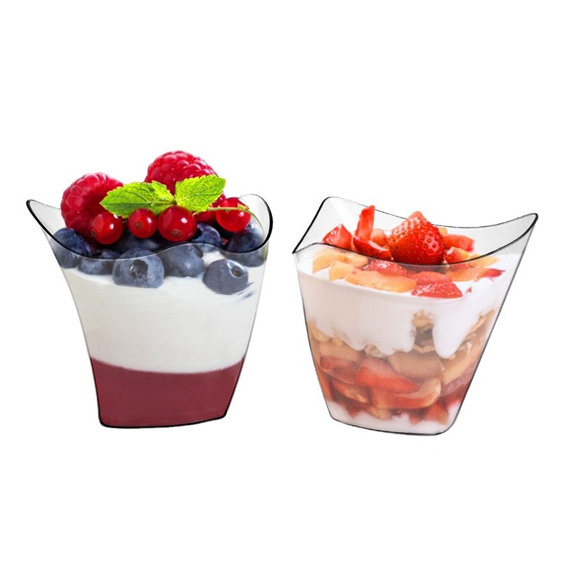 Clear Plastic Mousse Dessert Cup for Wedding Irregular Triangular Cups Cake Bowls – Clear Plastic Mousse Cups and Chocolate Mousse Dessert Cup price