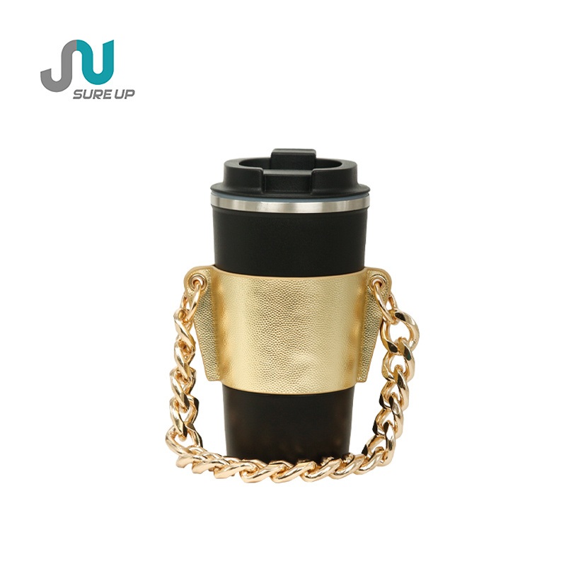 Luxury Popular Trend Coffee Cup Insulated Stainless Steel Travel Mug with Leather Wrap Sleeve & Chain – Termos Mug and Vacuum Mug Termos price