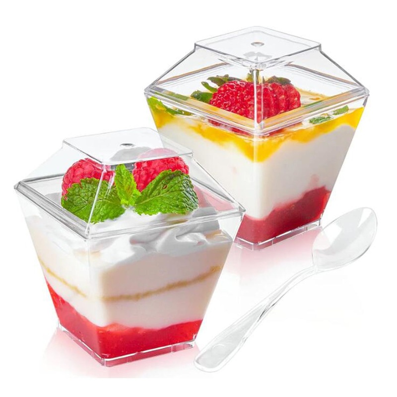 Plastic Dessert Cup with Spoon PS Material Square Shape for Mousse – 2oz Dessert Cup and Mini Plastic Dessert Cups price