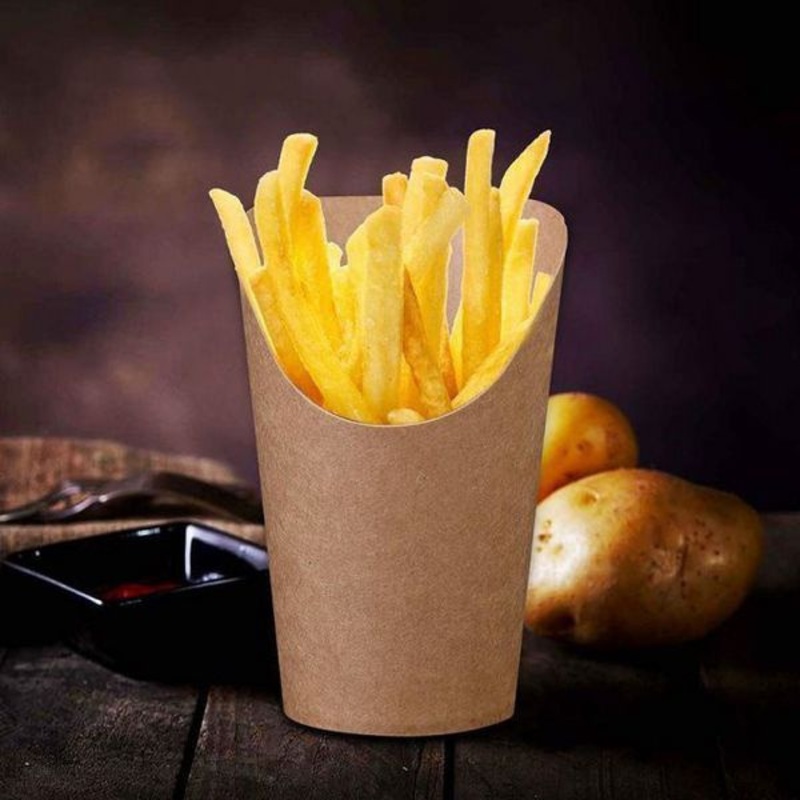 16oz French Fries Holder Cup Disposable Kraft Paper Cups Holder Egg Waffle – Waffle Cup and Egg Waffle Cup price