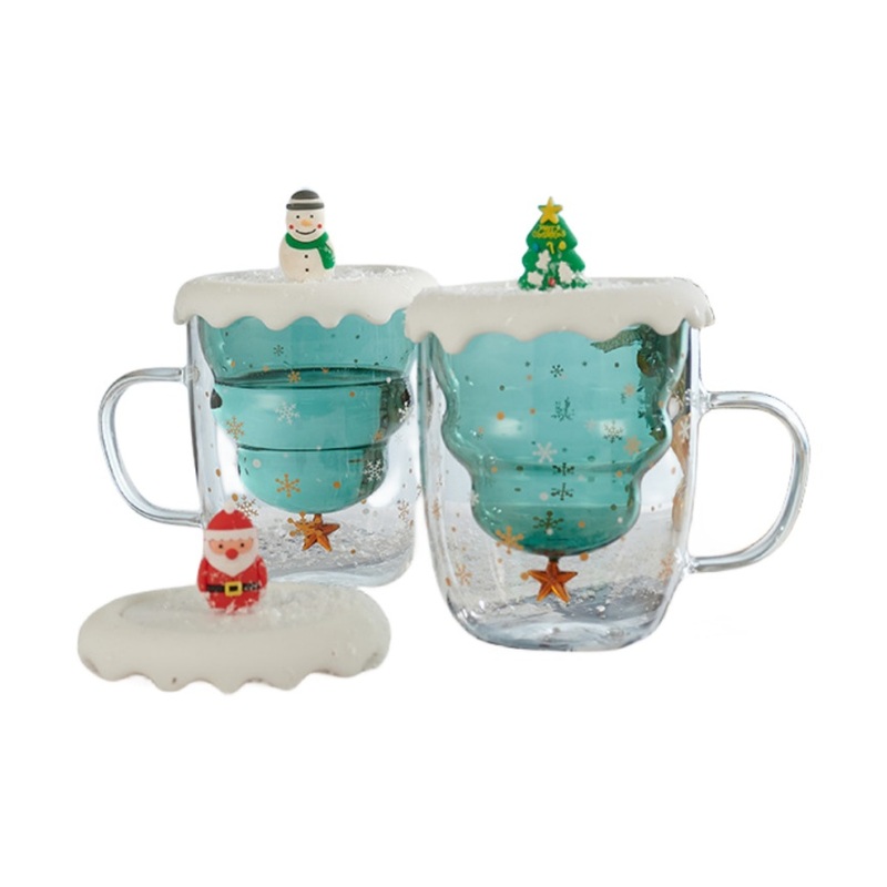 Christmas Double Wall Glass Cup Christmas Tree Cup 300ml Tea Glass Cups Set – Double Wall Glass Cup and Christmas Tree Cup price
