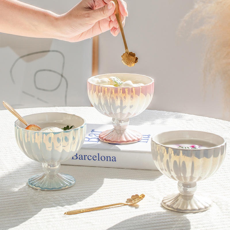 Hot Sell Ceramic Ice Cream Bowls Personalized Pearl Glaze Sundae Cups Restaurant Dessert Cup for Milkshakes – Gift and Dinner Set price