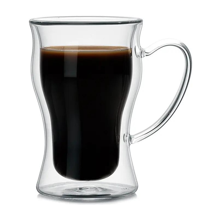 Newly Designed Unique Shape 250ml Double Wall Clear Borosilicate Glass Coffee Cup – Coffee Glass Cup and Milk Glass Cup price