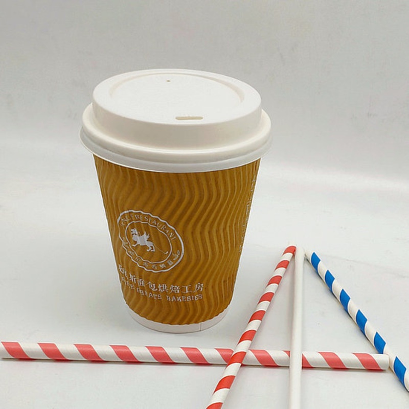 12oz Takeaway Disposable Ripple Wall Paper Coffee Mugs with Lids – Double Wall Paper Cup and Disposable Cups price