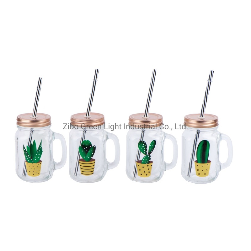 16oz 450ml Glass Drinking Mug with Screw Meta Lid and Handle and Straw for Beverage – Glass Mug and Glass Beverage Mug price