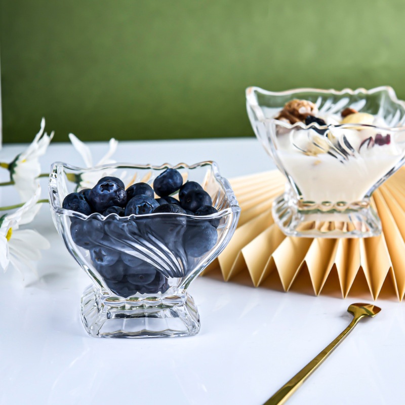Dessert Bowl Yogurt Fruit Salad Bowl Embossed Glass Ice Cream Cup – Cup and Cocktail Glasses price