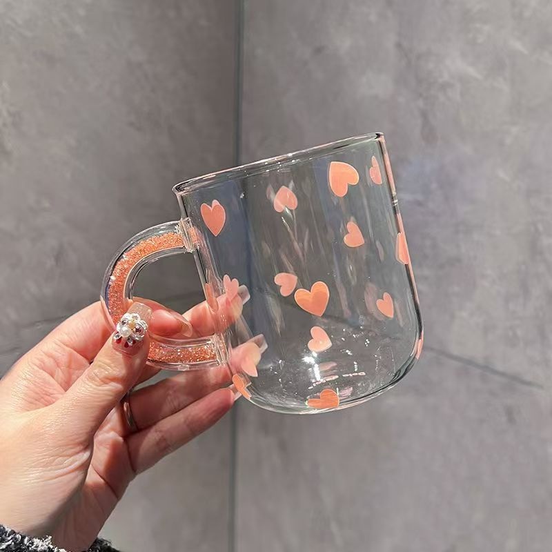 Factory Price Custom Heart Bow High Borosilicate Glass Water Cup with Drill Handle Colored Love Glass Cup – Glass Cup and Glass Water Cup price