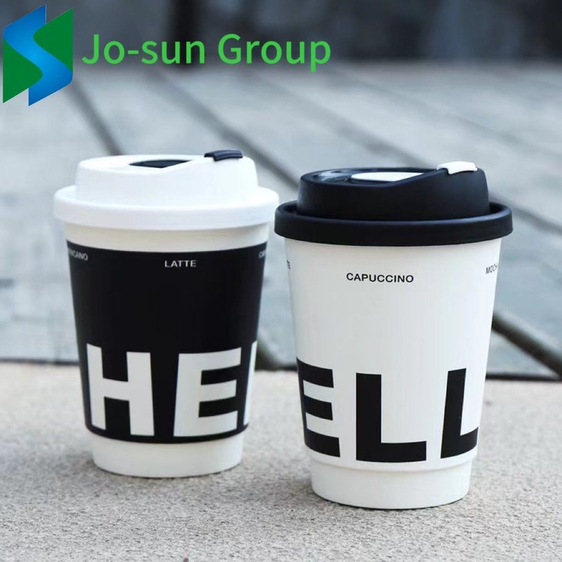 Jo-Sun Disposable Black Compostable Branded Custom Logo Stamping Double Wall Coffee Paper Cups with Lids – Disposable Cup and Insulation Disposable 8oz Ripple Wall Paper Cup price