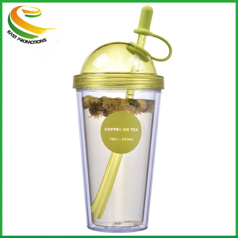 Wholesale Custom BPA Free 11oz 15oz 18oz Double Wall Clear Plastic Water Drinking Coffee Cup with Pet/PVC/Paper Insert Card – Double Straw Cup and Plastic Straw Cup price