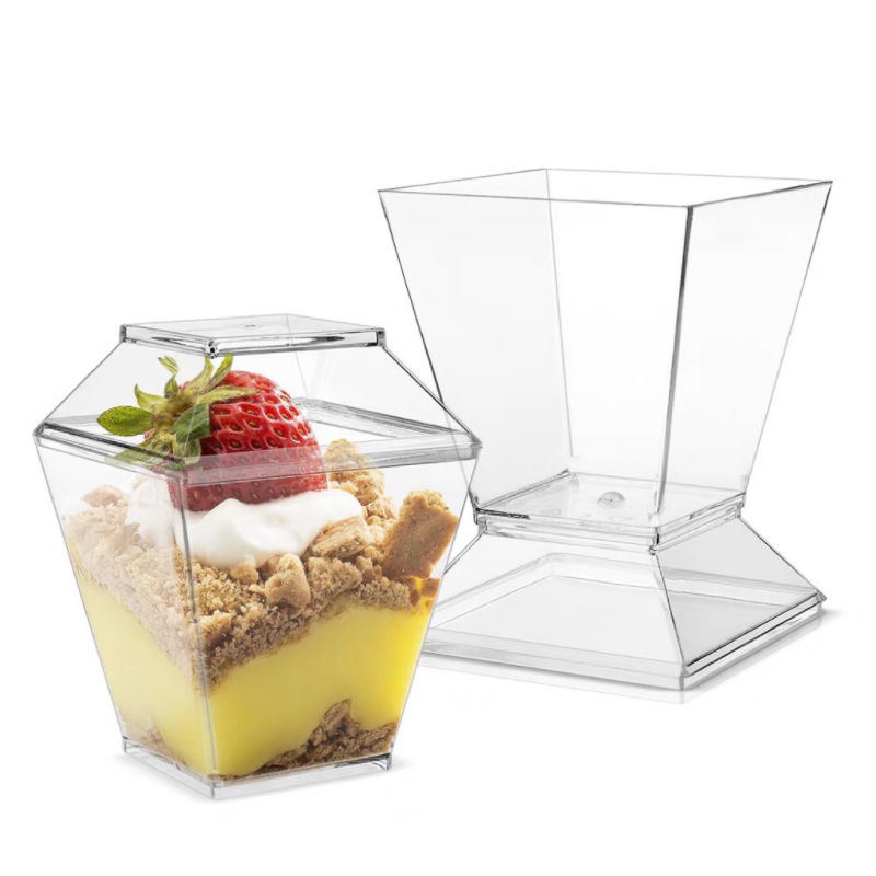 2oz Plastic Square Mini Tableware Biodegradable Dessert Cups with Lids Clear Square Dessert Cake Holder for Wedding Party – Dessert Shot Cups and Hard Plastic Glass price