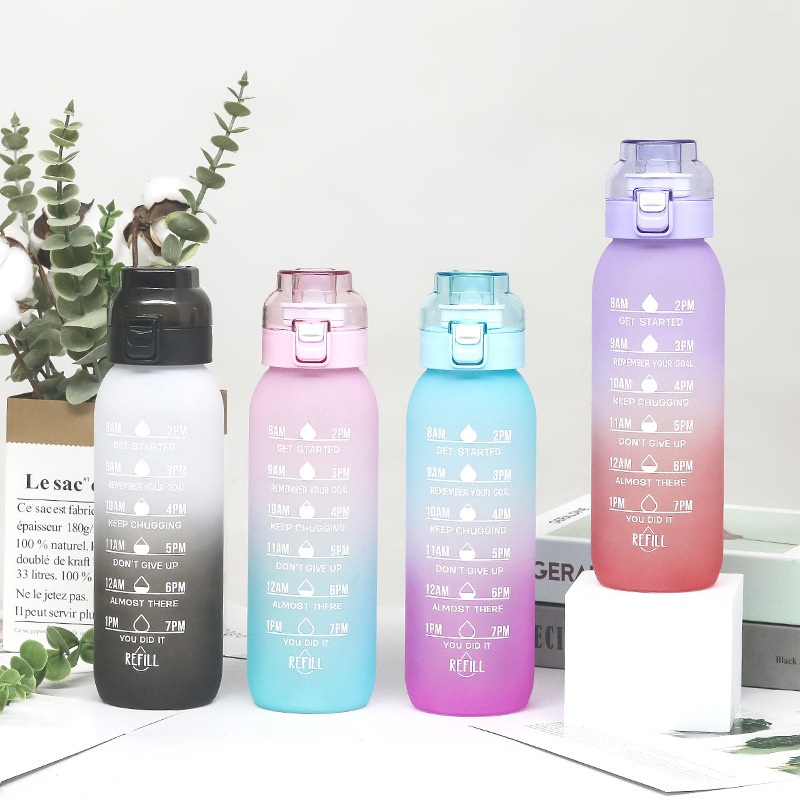 Colored BPA Free Water Bottle with Motivational Time Marker Straw 1000ml Air Water Bottle with Flavour Pods – Sport Water Bottle and Drinking Bottle price
