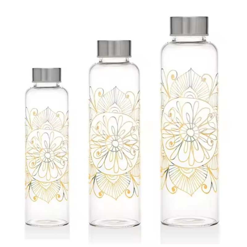 Manufactured Wholesale Custom Crystal Wide Mouth Lids Glass Water Bottle with Strap – Water Bottle and Glass Bottle price