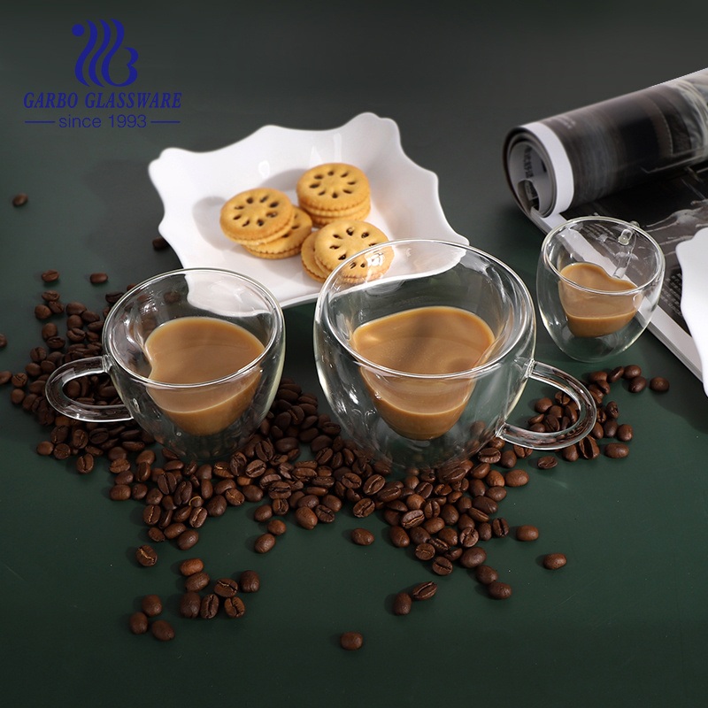 Manufacturer Cheap 450ml High Borosilicate Heat-Insulated Double Wall Glass Mugs with Handle Nice Heart-Shaped Designs for American France and Coffee Lover – Double Wall Glass Mug and Heat-Insulated Glass Mug price