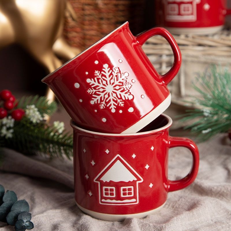 New Products Customized Wholesale Nordic Xmas Mug Unicolor Underglaze Wax Resist Ceramic Stoneware Christmas Bowls Cups Mugs with Deer or Snowflakes – Ceramics and Stoneware price