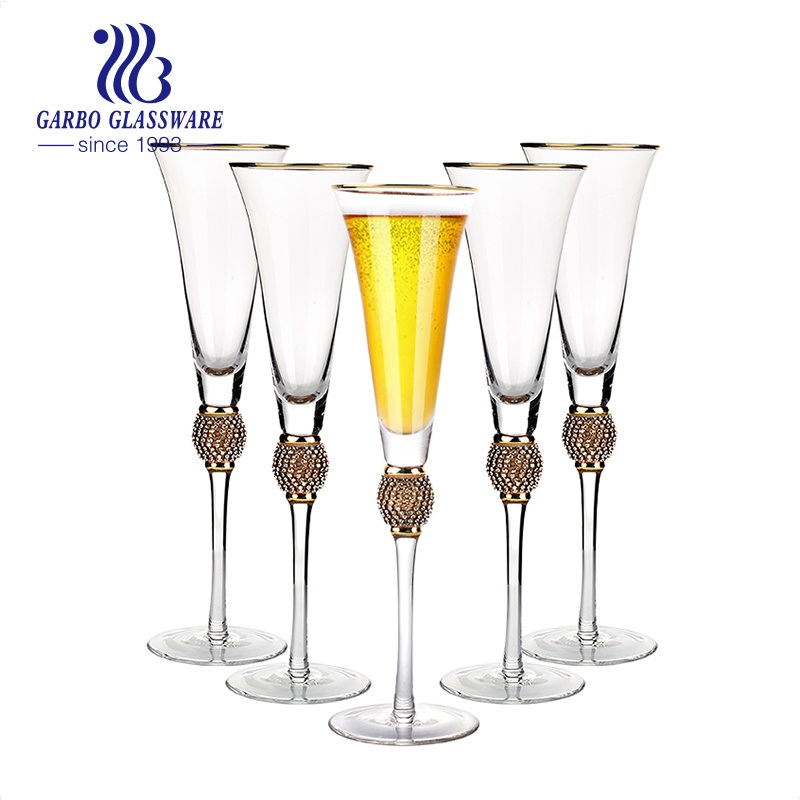 6.7 Oz Champagne Flute with Stem Diamond Design Glass Goblet Luxury Gold Rim Wine Glasses Gifts for Wedding – Champagne Flute and Glass Goblet price