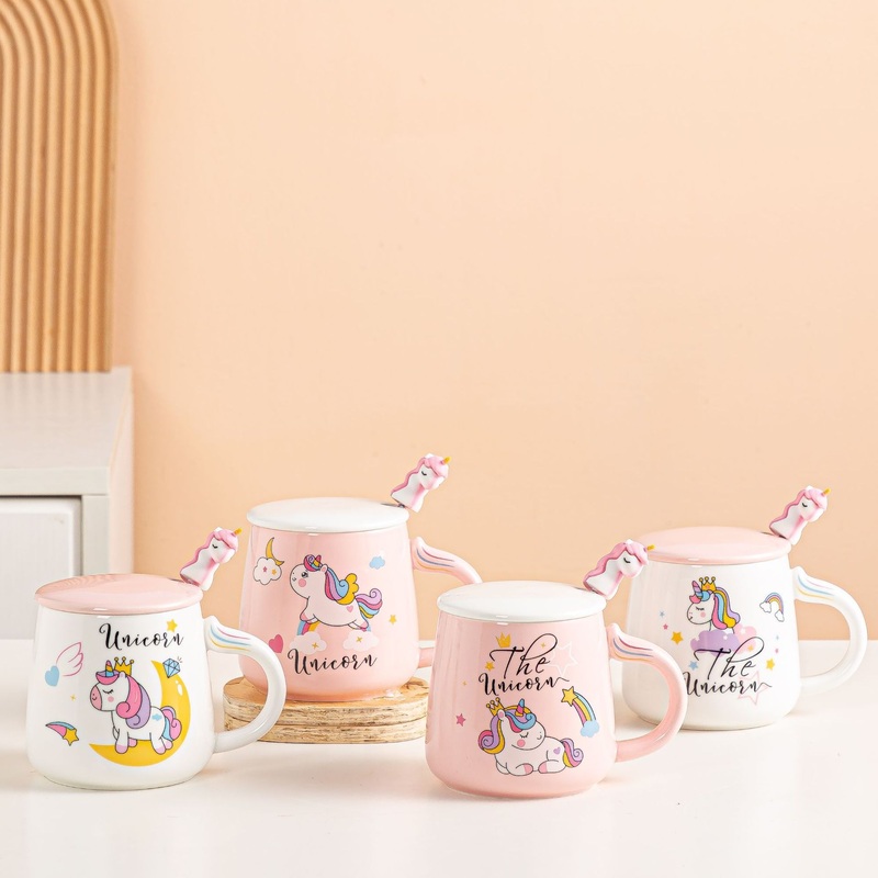 Creative Cartoon Design Cute Unicorn Ceramic Cup with Lid and Spoon for Business Gifts or Personal Use – Ceramic Mug and Mugs Ceramic price