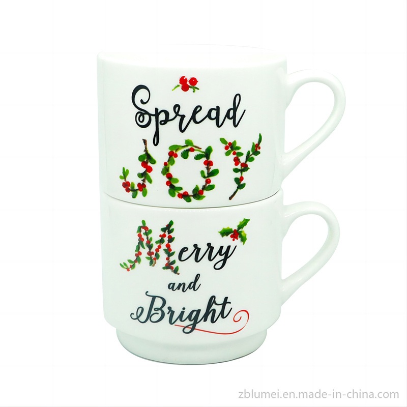 Decorated Novelty Customizable Flowers/Plants/Leaf Printing Ceramic Stoneware Stackable Coffee Tea Mug Christmas Gift Set – Stackable Coffee Mug and Ceramic Stackable Mug price