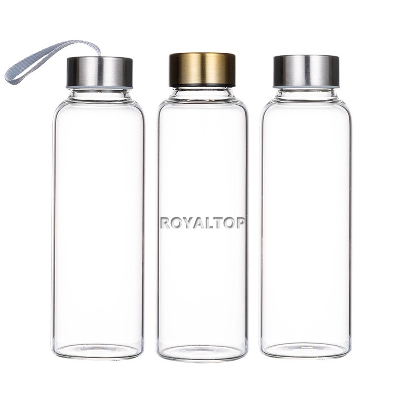 OEM 350ml 500ml 750ml 1L Reusable Clear Borosilicate Glass Metal Gold Lid Water Bottle with Custom Logo & Capacity – Water Bottle Custom and Glass Water Bottle Custom price