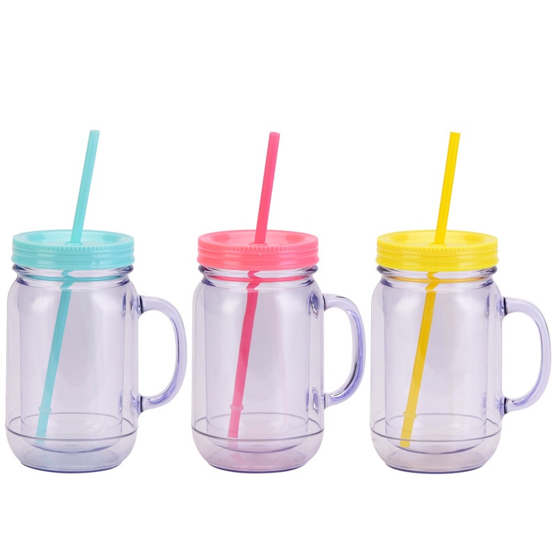 Plastic Mason Jar Cup Amazon Best Selling 20 Oz Double Wall Insulated Tumbler Wide Mouth Mason Jar Mugs with Handles Lids and Straws – Plastic Mason Jar Cup and Double Wall Insulated Tumbler price