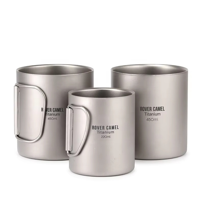 Ultralight Titanium Camping Mug with Folding Handle 300ml/400ml Capacity Round Pattern Lid Accessory Outdoor Cookware – Camping Mug Folding Handle and Titanium Camping Mug price