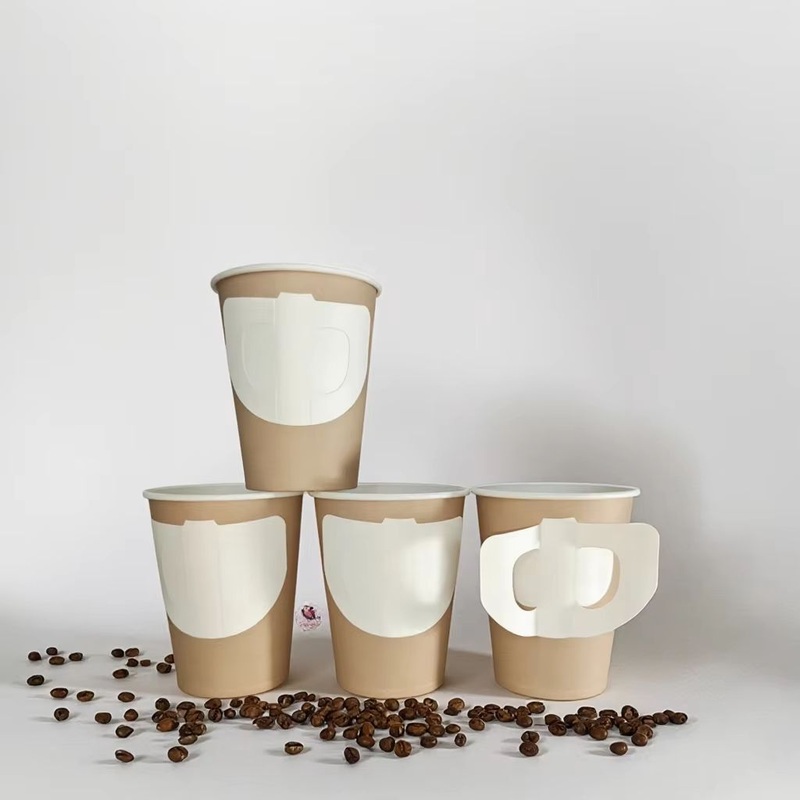9oz Disposable Kraft Cardboard Paper Cup Custom Printed Logo Takeaway Hot Coffee Cup with Handle – Coffee Mug with Handle and Hot Drinks Coffee Paper Cup price