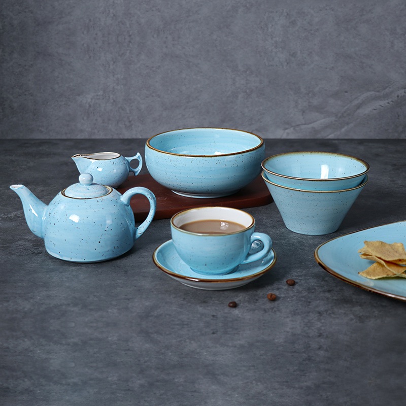 Ceramic Cup Restaurant Dishes Plates Set Blue Ceramic Pots Porcelain Tea Cup Set for Hotel – Ceramic Cup Set and Tea Cup Set price