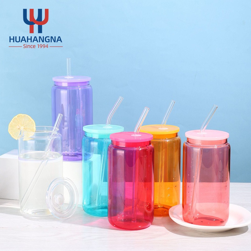Colorful 16oz Heat Resistant Sublimation Glass Can Jars Cup with Straw and Lid – Jars Cup and Can Cup price