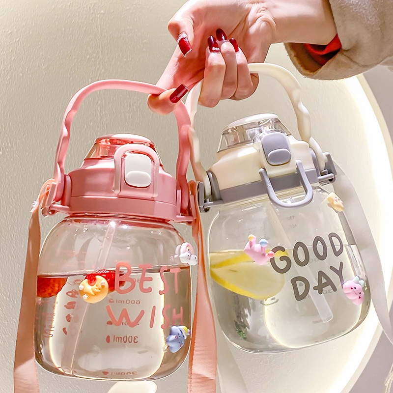 Colorful Hand-Held Cartoon High-Capacity 1400ml Girl Student Big Belly Water Bottle with Strap – Sport Water Bottle and Drinking Bottle price