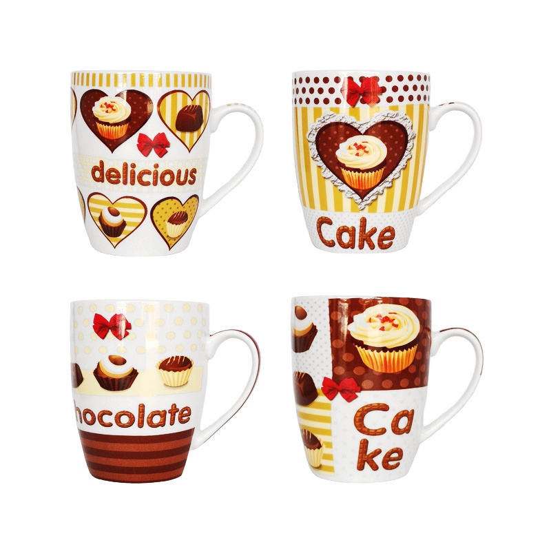 Good Quality Bone China Cake Pattern Coffee Tea Mugs Assorted Set of 4 – Ceramic Coffee Mug and Ceramic Mug price