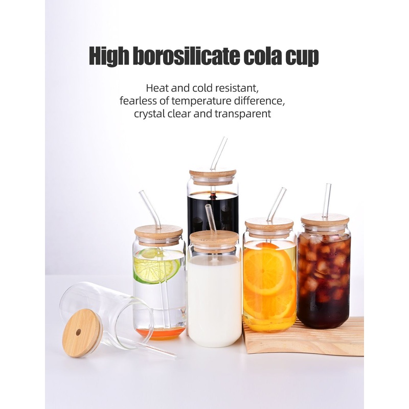 New Design 360ml/400ml/500ml/550ml Clear Glass Can Cup with Bamboo Lid and Straw – High Borosilicate Tea Cup and Tea Cup price